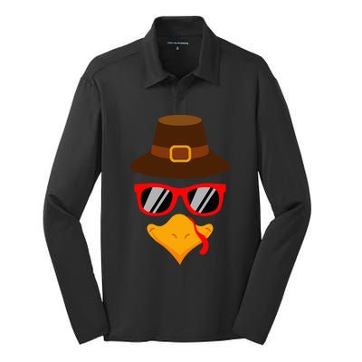 Thanksgiving Turkey Glasses Adorable and Festive Silk Touch Performance Long Sleeve Polo