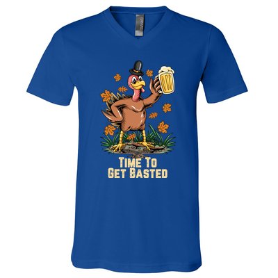 Time To Get Basted Ing Thanksgiving Turkey Funny Fall Gift V-Neck T-Shirt