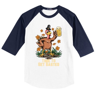 Time To Get Basted Ing Thanksgiving Turkey Funny Fall Gift Baseball Sleeve Shirt