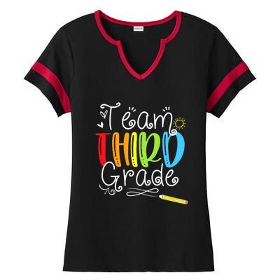 Team Third Grade Back To School 3rd Teacher Student Ladies Halftime Notch Neck Tee