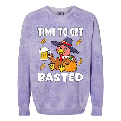 Time To Get Basted Funny Happy Thanksgiving Turkey Colorblast Crewneck Sweatshirt