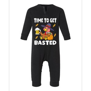 Time To Get Basted Funny Happy Thanksgiving Turkey Infant Fleece One Piece