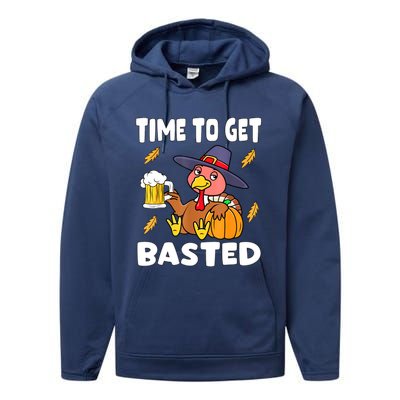 Time To Get Basted Funny Happy Thanksgiving Turkey Performance Fleece Hoodie