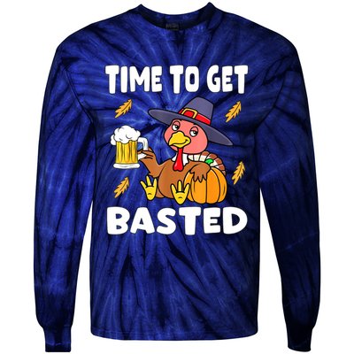 Time To Get Basted Funny Happy Thanksgiving Turkey Tie-Dye Long Sleeve Shirt