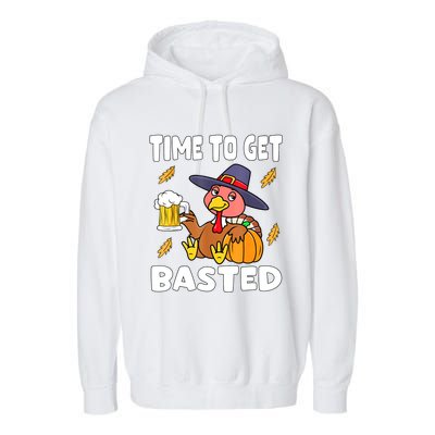 Time To Get Basted Funny Happy Thanksgiving Turkey Garment-Dyed Fleece Hoodie