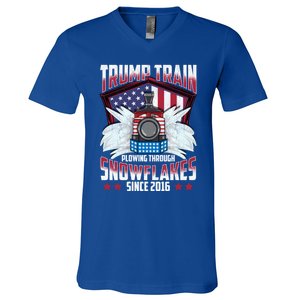 Trump Train Gift 2024 President Elections Snow Plow Patriot Gift V-Neck T-Shirt