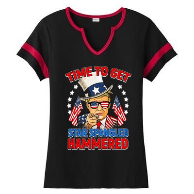 Time To Get Star Spangled Hammered Trump 4th Of July Ladies Halftime Notch Neck Tee