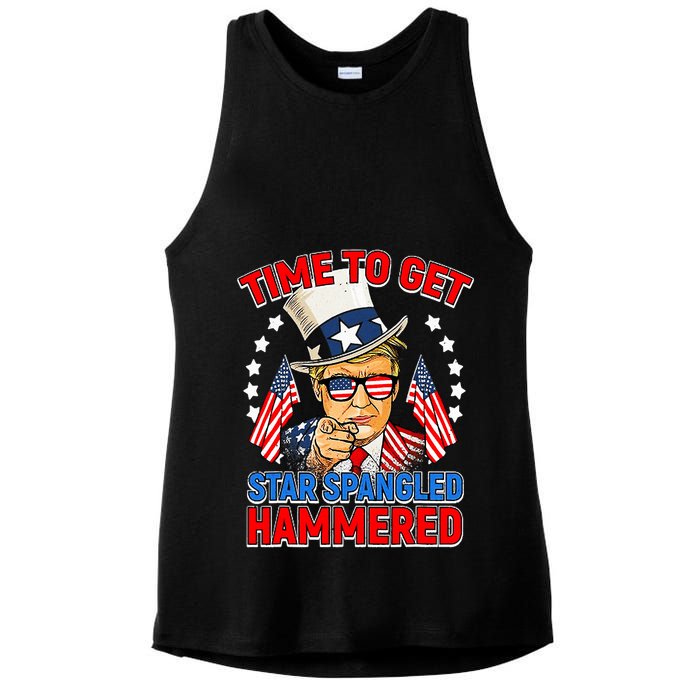 Time To Get Star Spangled Hammered Trump 4th Of July Ladies PosiCharge Tri-Blend Wicking Tank