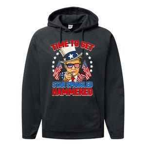 Time To Get Star Spangled Hammered Trump 4th Of July Performance Fleece Hoodie