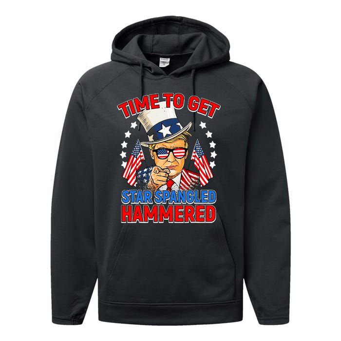 Time To Get Star Spangled Hammered Trump 4th Of July Performance Fleece Hoodie