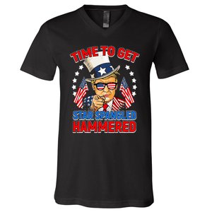 Time To Get Star Spangled Hammered Trump 4th Of July V-Neck T-Shirt