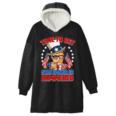 Time To Get Star Spangled Hammered Trump 4th Of July Hooded Wearable Blanket