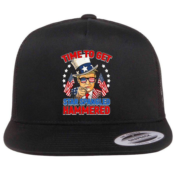 Time To Get Star Spangled Hammered Trump 4th Of July Flat Bill Trucker Hat