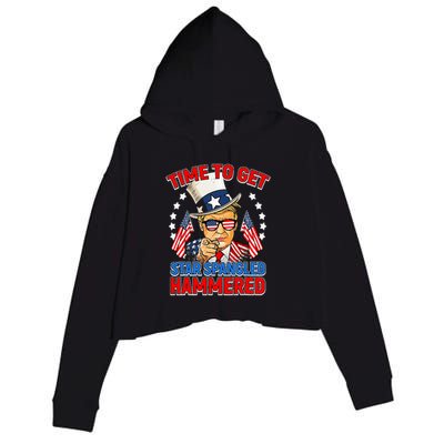 Time To Get Star Spangled Hammered Trump 4th Of July Crop Fleece Hoodie