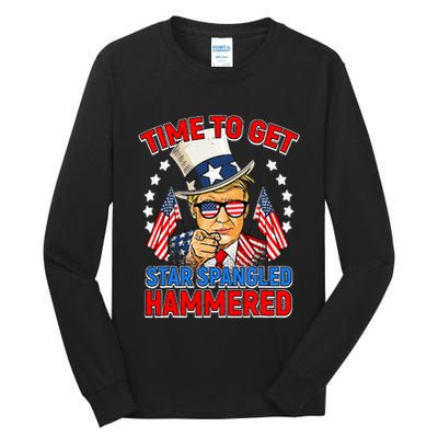 Time To Get Star Spangled Hammered Trump 4th Of July Tall Long Sleeve T-Shirt