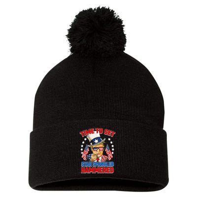 Time To Get Star Spangled Hammered Trump 4th Of July Pom Pom 12in Knit Beanie