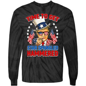 Time To Get Star Spangled Hammered Trump 4th Of July Tie-Dye Long Sleeve Shirt