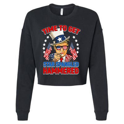 Time To Get Star Spangled Hammered Trump 4th Of July Cropped Pullover Crew