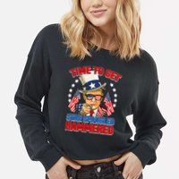 Time To Get Star Spangled Hammered Trump 4th Of July Cropped Pullover Crew