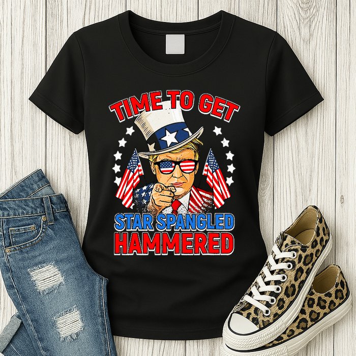 Time To Get Star Spangled Hammered Trump 4th Of July Womens T-Shirt