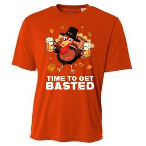 Time To Get Basted Funny Beer Thanksgiving Turkey Gift Cooling Performance Crew T-Shirt