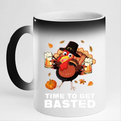 Time To Get Basted Funny Beer Thanksgiving Turkey Gift 11oz Black Color Changing Mug