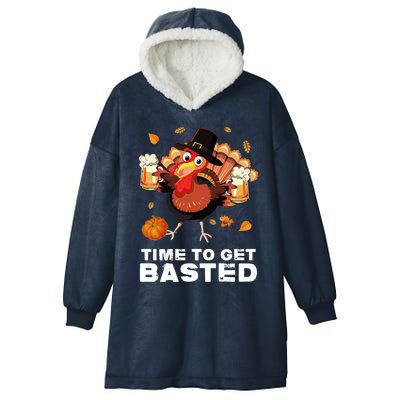 Time To Get Basted Funny Beer Thanksgiving Turkey Gift Hooded Wearable Blanket