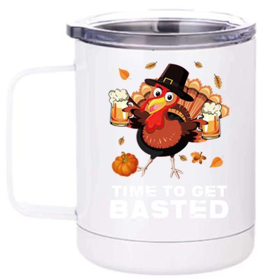 Time To Get Basted Funny Beer Thanksgiving Turkey Gift 12 oz Stainless Steel Tumbler Cup