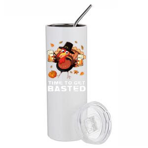 Time To Get Basted Funny Beer Thanksgiving Turkey Gift Stainless Steel Tumbler