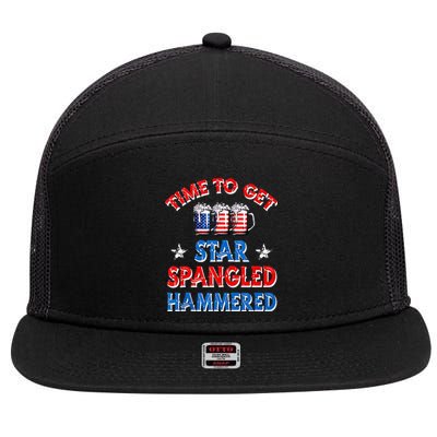 Time To Get Star Spangled Hammered 4th Of July Beer Western 7 Panel Mesh Trucker Snapback Hat