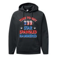 Time To Get Star Spangled Hammered 4th Of July Beer Western Performance Fleece Hoodie