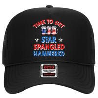 Time To Get Star Spangled Hammered 4th Of July Beer Western High Crown Mesh Back Trucker Hat