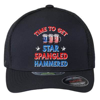 Time To Get Star Spangled Hammered 4th Of July Beer Western Flexfit Unipanel Trucker Cap