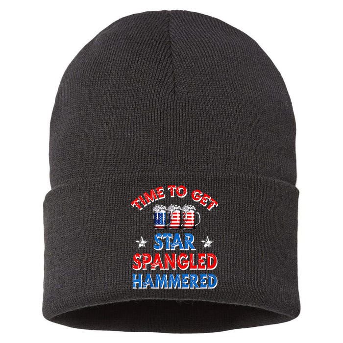 Time To Get Star Spangled Hammered 4th Of July Beer Western Sustainable Knit Beanie