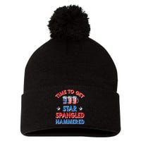 Time To Get Star Spangled Hammered 4th Of July Beer Western Pom Pom 12in Knit Beanie