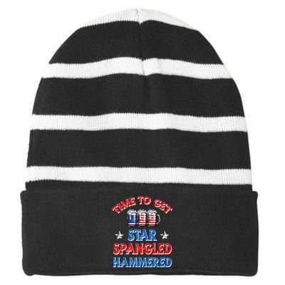 Time To Get Star Spangled Hammered 4th Of July Beer Western Striped Beanie with Solid Band