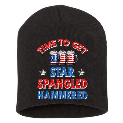 Time To Get Star Spangled Hammered 4th Of July Beer Western Short Acrylic Beanie