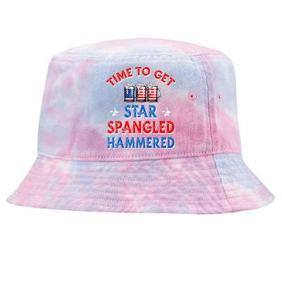 Time To Get Star Spangled Hammered 4th Of July Beer Western Tie-Dyed Bucket Hat