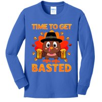 Time To Get Basted Funny Beer Thanksgiving Turkey Great Gift Kids Long Sleeve Shirt