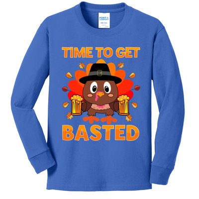 Time To Get Basted Funny Beer Thanksgiving Turkey Great Gift Kids Long Sleeve Shirt