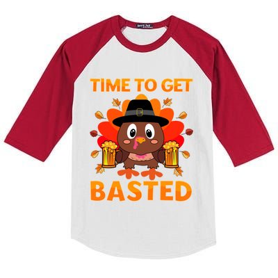 Time To Get Basted Funny Beer Thanksgiving Turkey Great Gift Kids Colorblock Raglan Jersey