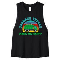 Trash Truck Garbage Day Garbage Trucks Make Me Happy Women's Racerback Cropped Tank