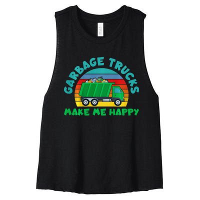 Trash Truck Garbage Day Garbage Trucks Make Me Happy Women's Racerback Cropped Tank