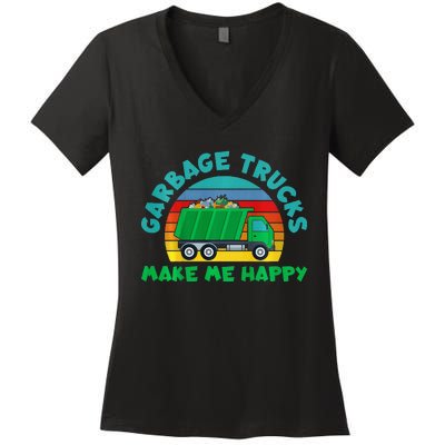 Trash Truck Garbage Day Garbage Trucks Make Me Happy Women's V-Neck T-Shirt