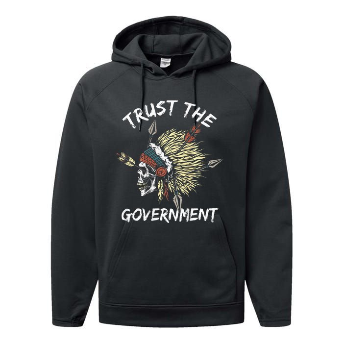 Trust The Government Skull Native American Performance Fleece Hoodie