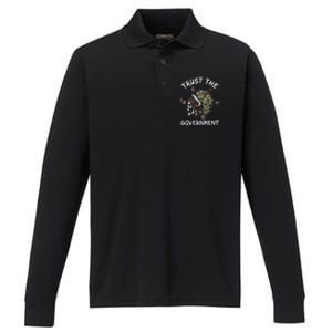 Trust The Government Skull Native American Performance Long Sleeve Polo