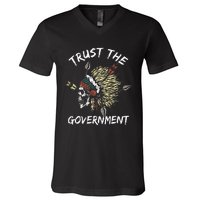 Trust The Government Skull Native American V-Neck T-Shirt