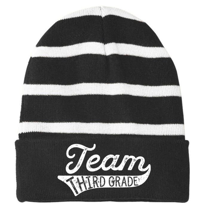 Team Third Grade Back To School Student Teacher Striped Beanie with Solid Band