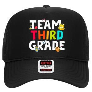 Team Third Grade Back To School 3rd Grade Teacher Student High Crown Mesh Back Trucker Hat