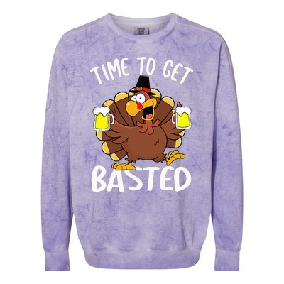 Time To Get Basted Funny Beer Thanksgiving Turkey Gifts Colorblast Crewneck Sweatshirt